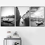 Nordic Poster Und Drucke Wohnzimmer Dekorative Malerei Wandbild Schwarz Und Weiß Venedig Brücke Landschaftsmalerei 50x70cmx3 Kein R