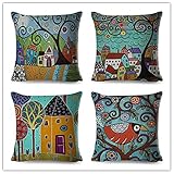 HYOOPL 4er-Set Dekorativ Kissenbezug 35x35cm 14x14 Inch Baumwolle Leinen Kissenbezüge Dekokissen mit Reißverschluss Kissenhülle Kissen Fall für Zuhause Dekor Cushion Cover, Abstrakte Kunst A3705