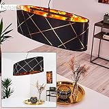 Hängelampe Opatija, ovale Pendelleuchte aus Metall/Stoff in Schwarz/Gold, 3-flammig, 3 x E27 max. 40 Watt, Höhe max. 140 cm, Hängeleuchte im Retro/Vintage-Desgin mit Textil-Schirm, LED geeig