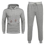 AILIEE Herren Herbst Winter 2-teiliges Kapuzenjacke Jogginghose Einfarbig Sweatjacke Patchwork Plaid Langarm Basic Tracksuit Sportswear Bluse Lange Hosen Sets(Grau,M)