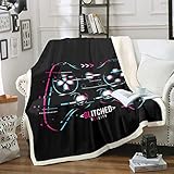 Erosebridal Jungen-Gaming-Bettdecke, modernes Gamepad, Plüschdecke, Videospiel-Überwurf, weiche Couch-Decke, rosa blaue Aktionsknöpfe, Fleecedecke, Geschenkdecke, schwarzer Überwurf, 127 x 152,4