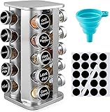 Chyang Freistehender S - Edelstahl rotierender Organisator mit 20 Gläser und Trichter for die Küche, quadratisch (Color : 20 Jars Square with Funnel)