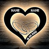 ‎LEON-FOLIEN® Eheringe Herz LED personalisiert mit Wunschnamen und Datum Hochzeitsgeschenk Deko Herzchen Lasergravur Abendlicht für Verlobung Braut Schlummerlicht Nachtlicht Hochzeitstag Geschenk