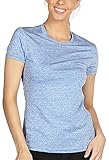 icyZone® Damen Sport T-Shirt Running Fitness Shirts Sportbekleidung Kurzarm Oberteile Shortsleeve Top M Blue H