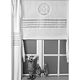 Scheibengardine Raff Gardine Raffrollo Vorhang 'Molly' 120 x 100 cm (BxH) weiß mit aufgesticktem Monogramm Baumwolle Landhaus Shabby French Vintage Retro Antik Nostalg