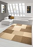 Teppich Modern Flachgewebe Kariert Sisal Optik Küchenteppich Küchenläufer Karo Design Braun Beige Größe 120x170