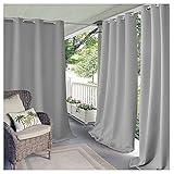 FKYUH Outdoor Vorhänge Wasserabweisend Blickdicht Gardine mit Ösen 1er Set Aussenvorhang Terrasse Garten Verdunkelung Vorhang Sonnenschutz Thermo Outdoor Gardine-Hellgrau_1_Stück(B210*H230cm)