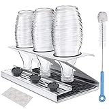 HAUSPROFI Abtropfhalter, 3er Hochwertiger Abtropfständer, Flaschenhalter aus Edelstahl mit Herausnehmbare Abtropfwanne und Flaschenbürste für G