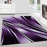 Teppich modern Design Teppich Rechteck Pflegeleicht Abstrakt Wellen Lila, Maße:160 cm x 230