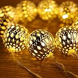 SALCAR LED marokkanische Lichterkette mit Netzstecker, 10m 30 LEDs Kugeln Orientalisch Dekorative, 4 cm extra große marokkanische Silber kugeln. Warmweiß
