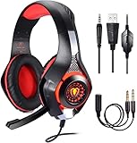 Gaming Headset für PS4 Computer PC Xbox One , Samoleus Stereo 3.5 mm Gaming Kopfhörer mit Mikrofon, LED Licht, für PS4, PC, Mobiltelefon, Laptops, Smartphone, Playstation 4 (Red)
