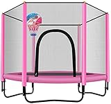 Mopoq Kinder Mini-Trampolin, Trampolin mit einem Sicherheitsschild, verzinkter Stahl - Ideal for Kinder Geburtstags-Geschenke, Innen- und Außen Garten-Trampolin mit Basketballkorb (Color : Rosa)