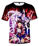 Syqiya Anime Different World from Zero Natsuki Emiria Kurzarm T-Shirt 3D Bluse Hemd Tee Shirt Top Cosplay Kostüm Schwarz XXS (Chest 82cm)