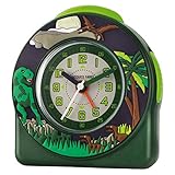 JACQUES FAREL Kinder-Wecker Jungen 3D T-Rex Dino Grün Analog Quarz ohne Ticken mit Snooze ACW 44