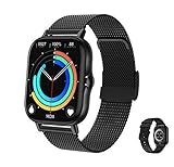 Aliwisdom Smartwatch für Herren Damen, 1,78 Zoll Smart watch mit Bluetooth Anruf Wasserdicht Sport Armbanduhr Fitness Tracker Mit bluetooth telefonieren und Whatsapp Funktion für iOS Android (Schwarz)