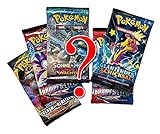 A Pokemon Mystery Set: 5 zufällige gemischte Booster Packs - insgesamt 50 Sammelkarten - DEUTSCH + Arkero-G Standard Soft Sleeves (100 Kartenhüllen)