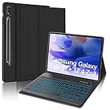 SENGBIRCH Tastatur für mit Samsung Galaxy Tab S7+/S7 FE/S7 Plus, Beleuchtete Tastatur (QWERTZ Deutsch Layout) mit Robust SchutzHülle für Samsung Galaxy Tab S7 Plus 12.4 Z