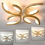 LED Holz-Deckenleuchte 4 Flammig, Dimmbar Wohnzimmerlampe, Blume Lichtbögen Schlafzimmerleuchte, Modern Deckenlampe, inkl.Fernbedienung, Weiss Acryl Lampenschirm, 72 * 8CM