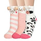 Justay Damen Kuschelsocken Flauschige Bettsocken Warme Socken Süßes Geschenk Weihnachtssocken Valentinstag Geburtstagsgeschenk für Frauen und Mädchen 3 Paar MEHRWEG