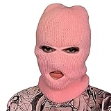 WangsCanis Erwachsene Sturmhaube warme Dreiloch-Pullovermütze aus Wolle gestrickte Gesichtsmaske für Männer und Frauen (rosa, One Size)