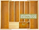 Momex Besteckkasten fur Schubladen aus 100% Bambus - ausgezogen 55 x 44,5 x 5cm (LxBxH) /mit praktischem MESSERBLOCK g