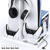 OIVO PS5 Standfuß mit Kühler und Headset Halterung, PS5 Kühler und PS5 Controller Ladestation für Playstation 5, PS5 Zubehör für PS5 Konsole mit 15 Sp