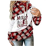 EMATOP Frauen Weihnachten Sweatshirt Pullover Streifen Langarm Kapuzenpullover mit Tasche Rollkragen Kapuzenpullis Oberteile mit Kordelzug Schneeflocke Muster Winterjacke Winter Übergangsjack