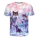 NSBXDWRM 3D Print T Shirt,Unisex Kreative Tier Wolf 3D Grafik Drucken Kurzarm Pullover Regular Fit T-Shirt Für Männer Frauen Teens,XXXL