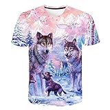 NSBXDWRM 3D Print T Shirt,Unisex Kreative Tier Wolf 3D Grafik Drucken Kurzarm Pullover Regular Fit T-Shirt Für Männer Frauen Teens,L