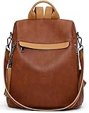 BOSTANTEN Damen Rucksack Leder Anti Diebstahl Reiserucksack 2 in 1 Schultertasche Groß Braun+Gelb