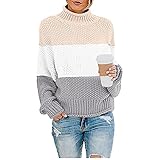 Kanpola Damen Grobstrick Pullover Strickpullover Herbst Winter Langarm Rollkragen Streifen Sweatshirt Pulli Warm Casual Strick Sweater Oberteile für F