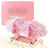 YIRSUR Pop-Up Karte Geburtstagskarte,3D Rosa Kirschbaum Grußkarten-Romantik Faltkarte Grußkarte Muttertag Karte, Romantische Liebeskarte zu Weihnachten, Geburtstag oder Hochzeitstag (inkl Umschlag）