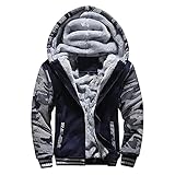 LUNULE Herren Kapuzenpullover Warm Gefüttert Plüsch Kapuzenjacke Patchwork Kapuzenpulli mit Reißverschluss für Männer Langarm Farbblock Sweatjacke mit Tasche Herren Fitness Sport Collegejack