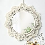 SOMYTING Hanging Wall Mirror Boho Mirror Art Deko Makrame Fringe Deko Round Mirror Art Ornament Boho Spiegel für Wand Dekoration Home Bedroom Living Room Bohemian Room Decor F