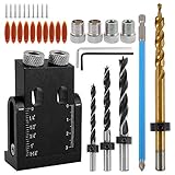 38 Stück Pocket Hole Jig Kit,15°Winkel Tasche Loch Jig Schrägloch Positionierer 6/8/10 mm Bohrvorrichtun für Holzbearbeitung Bohren Löcher Guide Zuverlässige Bohrhilfe mit Schrauben & Düb