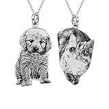 925 Sterling Silber personalisierte Foto-Halskette - Benutzerdefinierte Person, Haustier Katze Hund Bild Halskette Gravierter Name Wortsymbol Halskette Geschenk für Frauen Mutter M