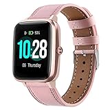 WATORY Ersatz für ID205L Armband, Quick Release Premium Echtleder Leder Ersatzarmband Uhrenarmband für ID205L/ willful SW021/ YAMAY SW021/LIFEBEE ID205L Smartwatch, R