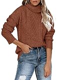 Stevemary Damen Oversized Rollkragenpullover Zopfstrickpullover Slounchy Coat Outw