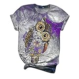 Higlles T-Shirt Damen Sommer Cat Dog Rabbit Bedrucktes Kurzarm Lose Bluse Damen Blusen Tops Sweatshirt Kapuzenpullover Langarmshirts Beste Freunde Pullover Hoodies für Frauen mit 3D Tier Animal M