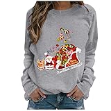 Kobilee Damen Weihnachtsshirt V-Ausschnitt Christmas Pullover Weihnachten Lustig Shirt Blusen Xmas Sweater Sweatshirt Langarmshirt Weihnachtspullover Top