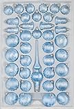BinZanon 39 TLG. Glas-Weihnachtskugeln Set in Ice Blau Silber Regen- Christbaumkugeln - Weihnachtsschmuck-Christbaumschmuck