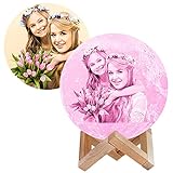 Personalisiert Mondlampe, Mondlicht Lampe mit Eigenem Foto und Gravur 16 Farben LED 3D Nachtlampe mit Ständer/Fernbedienung/Touch Personalisiert Ihre Familie Paare Geburtstag Jahrestag Geschenk