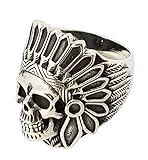 Chunky 925 Sterling Silber Gothic Ring American Indian Chief Skull Biker Ring