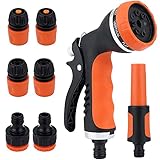 Gartenschlauch-Sprühpistolen-Set, Garten-Spritzpistole mit 8 Funktionen Hochdruckdüsen Anti-Rutsch-Design Handbrause für Bewässerung von Pflanzen Autowäsche Dusche Haustier - Orange und Schw