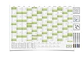 Wandplaner Plakat Kalender 2022, DIN A1 84,0 x 59,0 cm mit Ferienangaben feucht abwischbar gerollt grün mit 4 non-permanent Mark