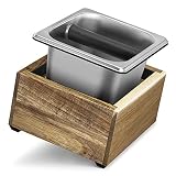 Navaris Abklopfbehälter aus Akazienholz 18x17x11cm - Abschlagbehälter für Siebträger - Zubehör für Espresso Kaffeemaschine Siebträg