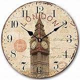 Telisha Wanduhr aus Holz, Motiv: London Big Ben, britische Uhr, Retro, Vintage, groß, Heimdekoration, Land, kein Ticken, leise, 35,6 cm, Geschenk