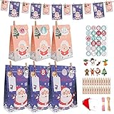 ZETOKE Geschenktüten Weihnachten set 24,Verdicken Kraftpapiertüten Geschenktasche,12Mittlere Papiertüten Mit 12Große Geschenktasche Für Weihnachten,Silvesterparty, Restaurant zum Mitnehmen, Eink