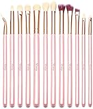 Qivange Augenpinsel Set Makeup Bürsten set mit Beutel(12pcs rosa mit Rose Gold)
