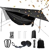 YCD Camping Hängematten Set, Einzel Doppel Hängematte, Moskitonetz, Insektennetz, Regenfliege, hochfestes Fallschirm Stoff Hängebett. Geeignet für Outdoor, Wandern, Camping, R